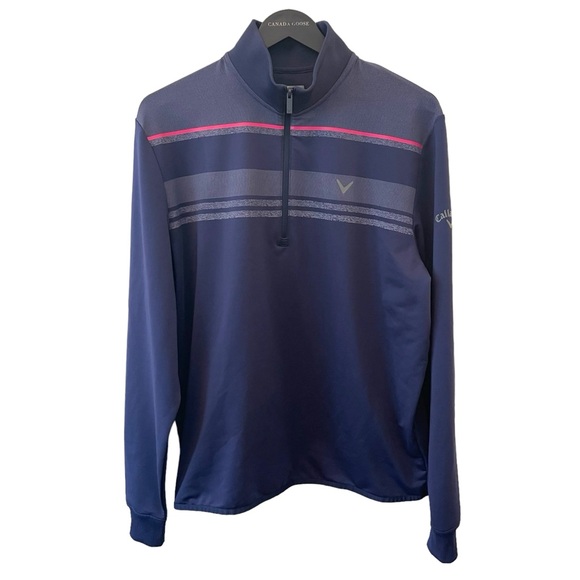 Callaway Navy/Pink Stripe 1/4 Zip Pullover Sweater (S) - Picture 6 of 12